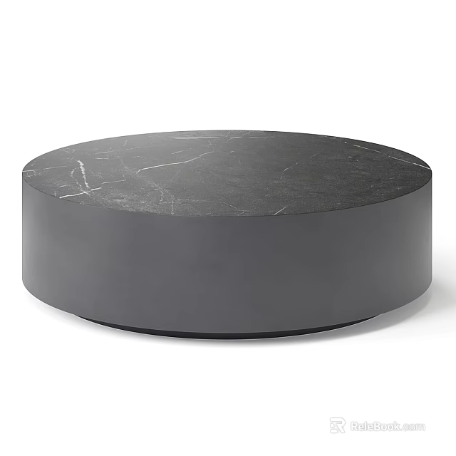 Modern Round Dark Coffee Table With Marble Top And Cylindrical Base Design 3d model