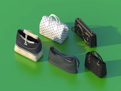 Fashionable Bags And Cases With Checkerboard Pattern Leather And Chain Details 3d model