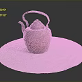 Red Carved Teapot Sculpture With Handle And Spout On White Circular Cloth