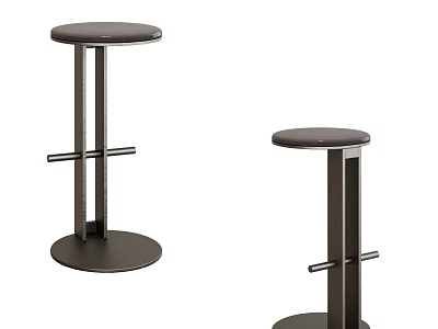 Two Modern Metal Bar Stools With Round Seat And Footrest Design 3d model