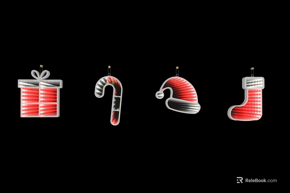 Festive Christmas Wall Lamp with Red White Gift Box Candy Cane Decorations 3d model 
