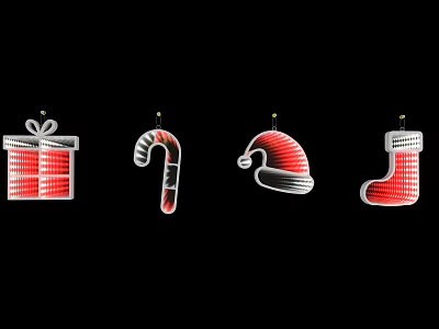 Festive Christmas Wall Lamp with Red White Gift Box Candy Cane Decorations 3d model