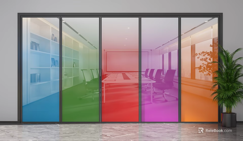 Colored Glass Partition For Office Space Separating Meeting Room And Work Areas 3d model 