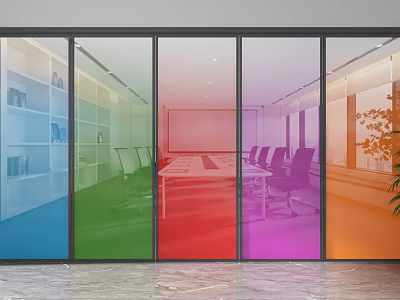Colored Glass Partition For Office Space Separating Meeting Room And Work Areas 3d model