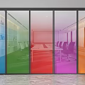 Colored Glass Partition For Office Space Separating Meeting Room And Work Areas