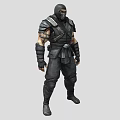 Game Movie Character In Black Combat Suit With Masked Face And Armored Gear