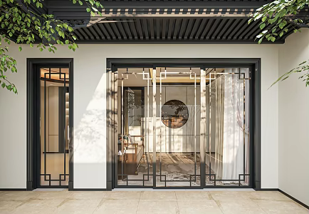 New Chinese style sliding door Chinese style door cover 3d model