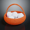 Orange Woven Basket Filled With White Eggs On Dark Surface