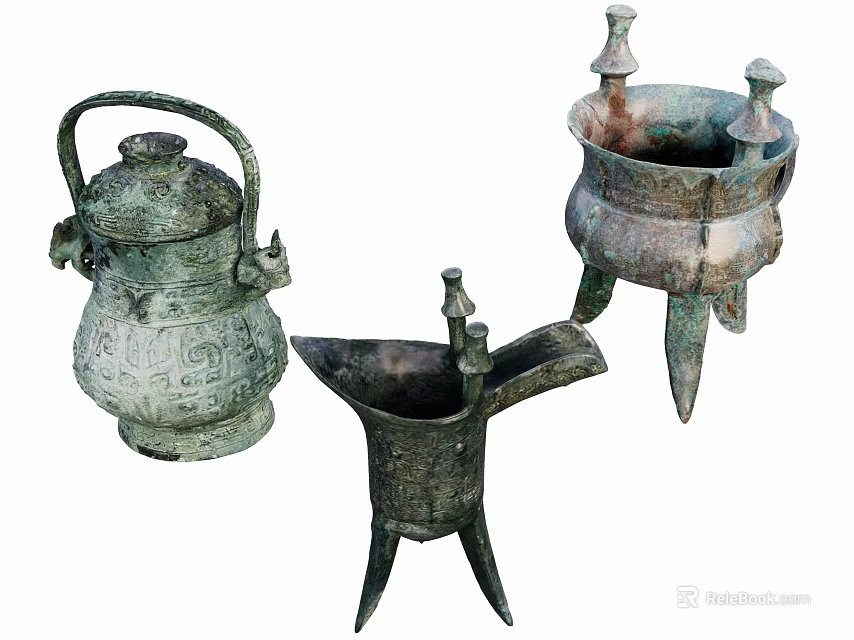 Ancient Chinese Bronze Artifacts With Intricate Patterns And Traditional Design Elements 3d model 