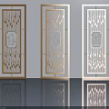 Three Stylish Hinged Doors Featuring Lattice Panels And Reflective Floor In Interior