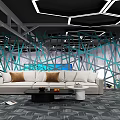 Modern School Classroom With Hexagonal Lights And Large Screen 3d model