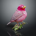Vibrant Pink Bird Perched On Branch With Green Leaves And Dark Background