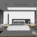 Modern Minimalist Bedroom Interior Design With White Headboard Window Blinds Natural Light And Wardrobe