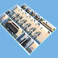 Modern Spacious Public Office Area 3D Floor Layout With Well Arranged Workstations And Multiple Functional Rooms