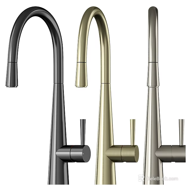 Modern High Arc Kitchen Faucets In Black Gold Silver With Single Handle Design 3d model 
