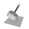 Thor's Hammer Sculpture With Textured Brown Handle Embedded In Cracked Metal Plate