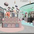 Candy Store With Pastel Colored Interior Balloon Decorations Pink Counter And Display Shelves