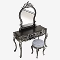 Vintage Dressing Table With Carved Silver Frame Black Top And Matching Stool 3d model