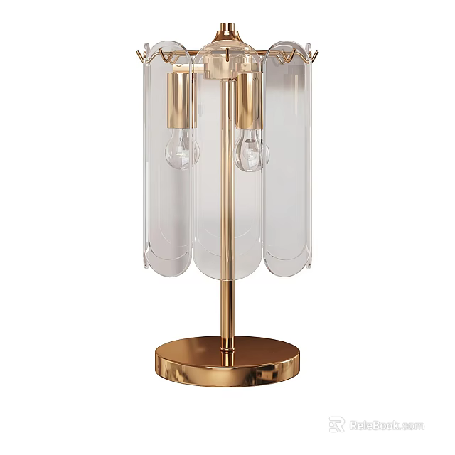 Modern Table Lamp With Golden Base Transparent Glass Shades And Bulbs 3d model 