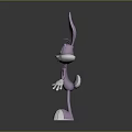 Cartoon Rabbit Character 3D Model With Purple Fur Long Ears And Stretched Arms