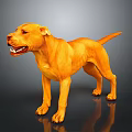 Yellow Dog 3D Model in Standing Pose with Gray Background and Reflective Floor 3d model