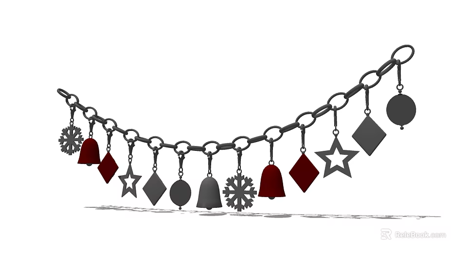 Stylish Decorative Ornament Set With Chain Hanging Stars Bells Snowflakes Pendants 3d model 