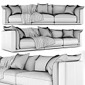 Modern Three Seater Sofa Beige Fabric With Soft Pillows And Cozy Throw Blanket