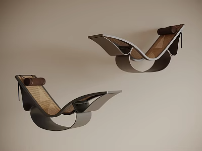 Modern Wall Mounted Chairs With Black Metal Frame Wooden Seat And Brown Padded Backrest 3d model