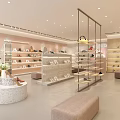 Elegant Modern Shoe Store Interior With Open Display Shelves Handbags And High Heels