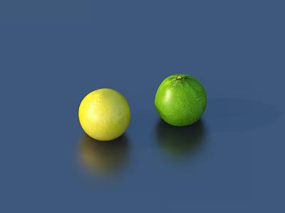 Two Fresh Yellow and Green Round Fruits Displayed on Blue Background 3d model
