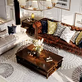 Elegant Living Dining Room Interior With Framed Artworks Sofa Throw Pillows And Coffee Table