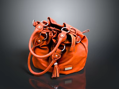 Stylish Orange Leather Handbag With Tassel Metal Buckles And Soft Texture 3d model