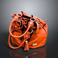 Stylish Orange Leather Handbag With Tassel Metal Buckles And Soft Texture
