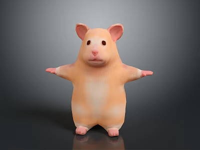 Cute Hamster Creature Character Standing With Outstretched Arms On Dark Background 3d model