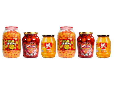 Assorted Canned Fruits Including Peach Hawthorn Balls And Orange In Glass Jars 3d model
