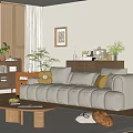 Modern double sofa coffee table combination 3d model