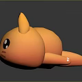 Orange Cartoon Cat Toy 3D Rendered Lying on Black Surface With Reflective Finish
