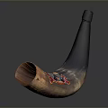 Unique Handcrafted Decorative Horn with Colorful Patterns and Orange Interior