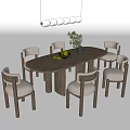 Quiet wind dining table and chair combination chandelier green plant ornaments 3d model