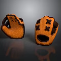 Two Orange Leather Baseball Gloves With Black Cross Stitching And Accents