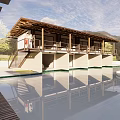 Modern Vacation Villa With Wooden Roof Open Deck Swimming Pool And Mountain View