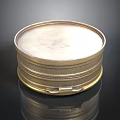 Vintage Gold Round Box With Intricate Carved Patterns And Clasp Closure