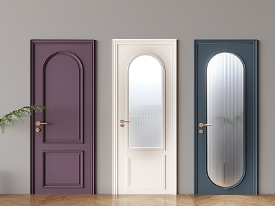 French frosted glass single door glass swing door solid wood door 3d model