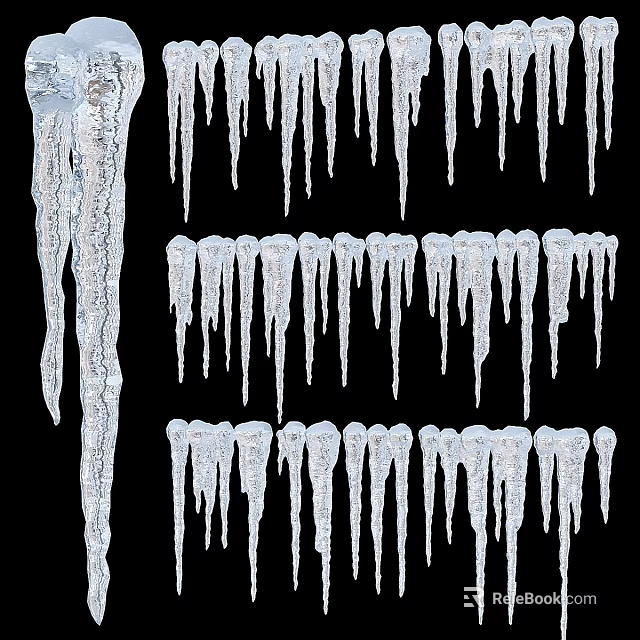 Frozen Ground With Various Icicles Hanging In Different Shapes And Sizes 3d model 