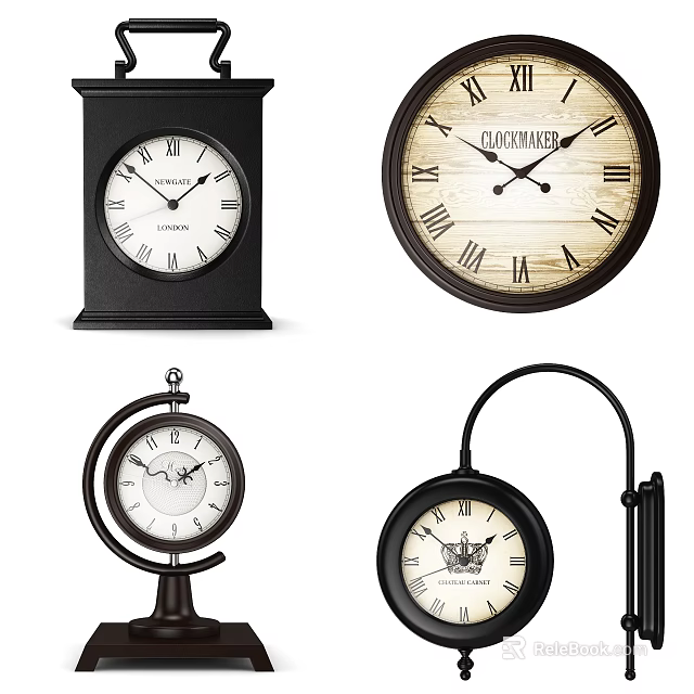 Various Classic Clock Designs Including Mantel Wall Globe And Bracket Clocks With Roman Numerals 3d model