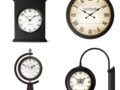 Various Classic Clock Designs Including Mantel Wall Globe And Bracket Clocks With Roman Numerals 3d model