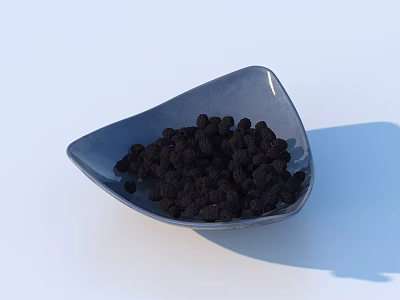 Fresh Black Berries in Blue Triangular Bowl on White Background 3d model