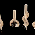 Feather Shaped Hanging Decor With Curved Wooden Structure And Small Beads