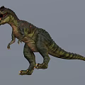 3D Rendered Dinosaur Model Standing Pose With Open Mouth Green Red Skin Against Gray Background