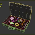 Open Brown Tool Kit With Magnifying Glass Tape Flashlight And Repair Tools